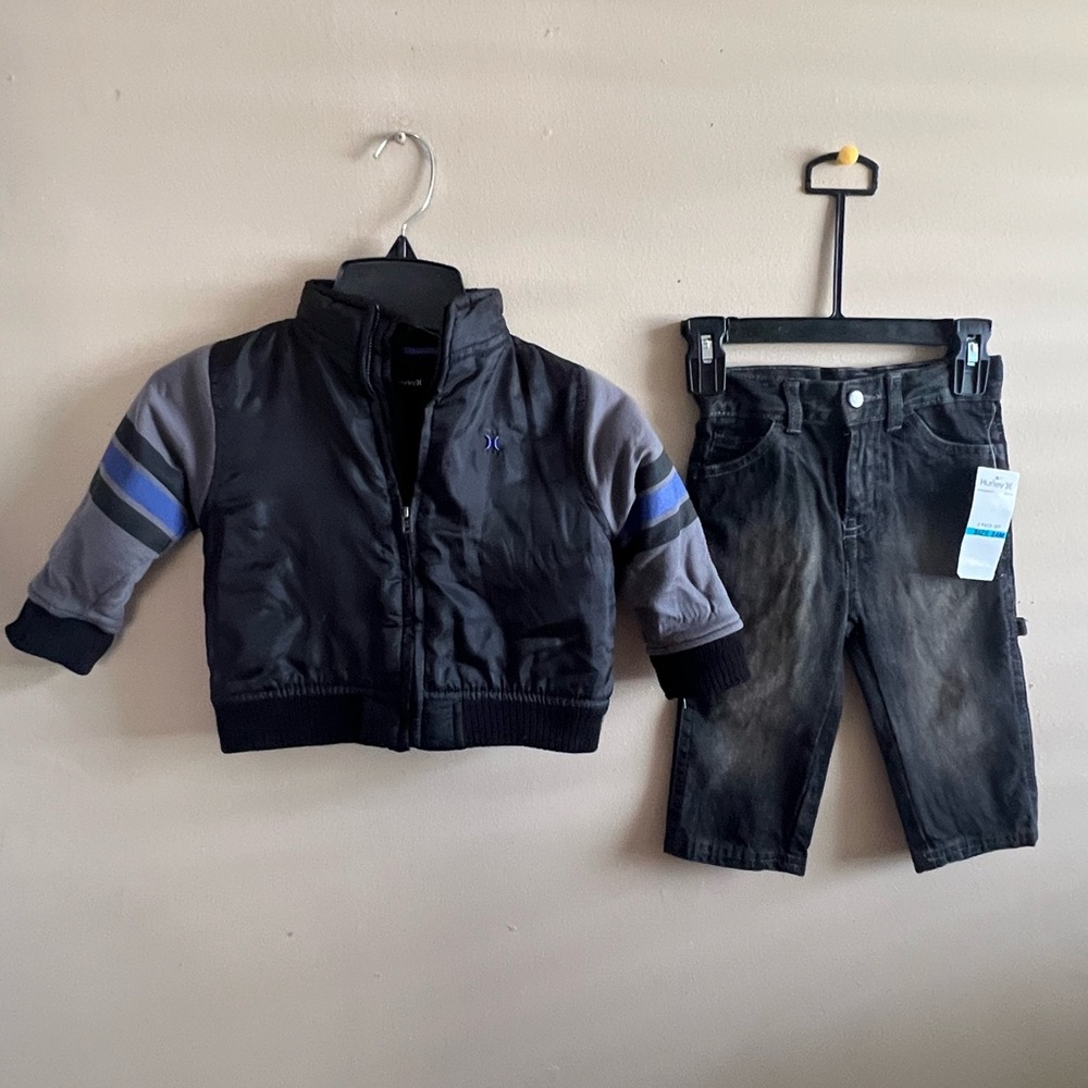 New Hurley Kids Black and Gray Jacket w/black jeans, 2pc